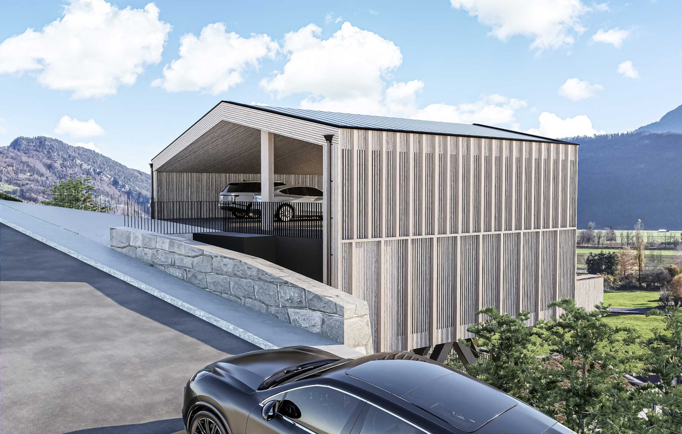 Visualisierung Carport eines Mehrfamilienhauses in Alpnachstad, Obwalden