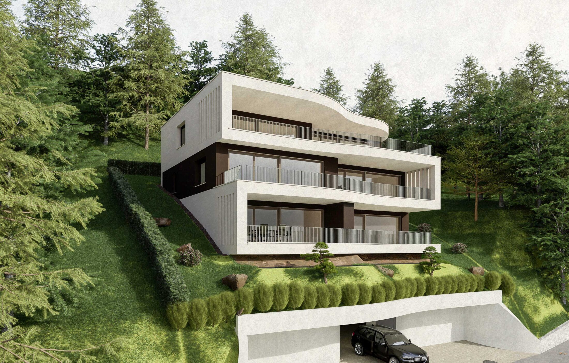 Visualisierung eines Mehrfamilienhauses mit 3 Wohnungen in Ennetbürgen, Nidwalden