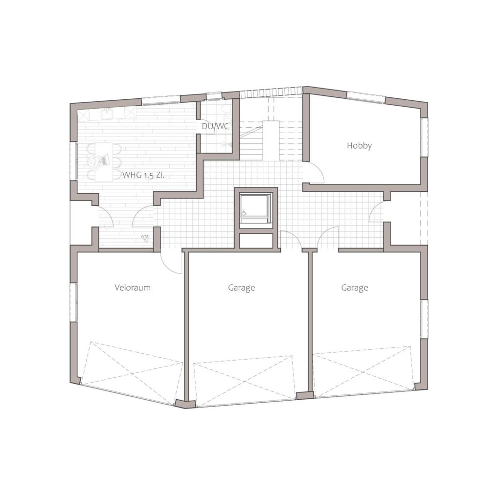 Grundriss EG eines Mehrfamilienhauses mit 3 Wohnungen in Sarnen, Obwalden