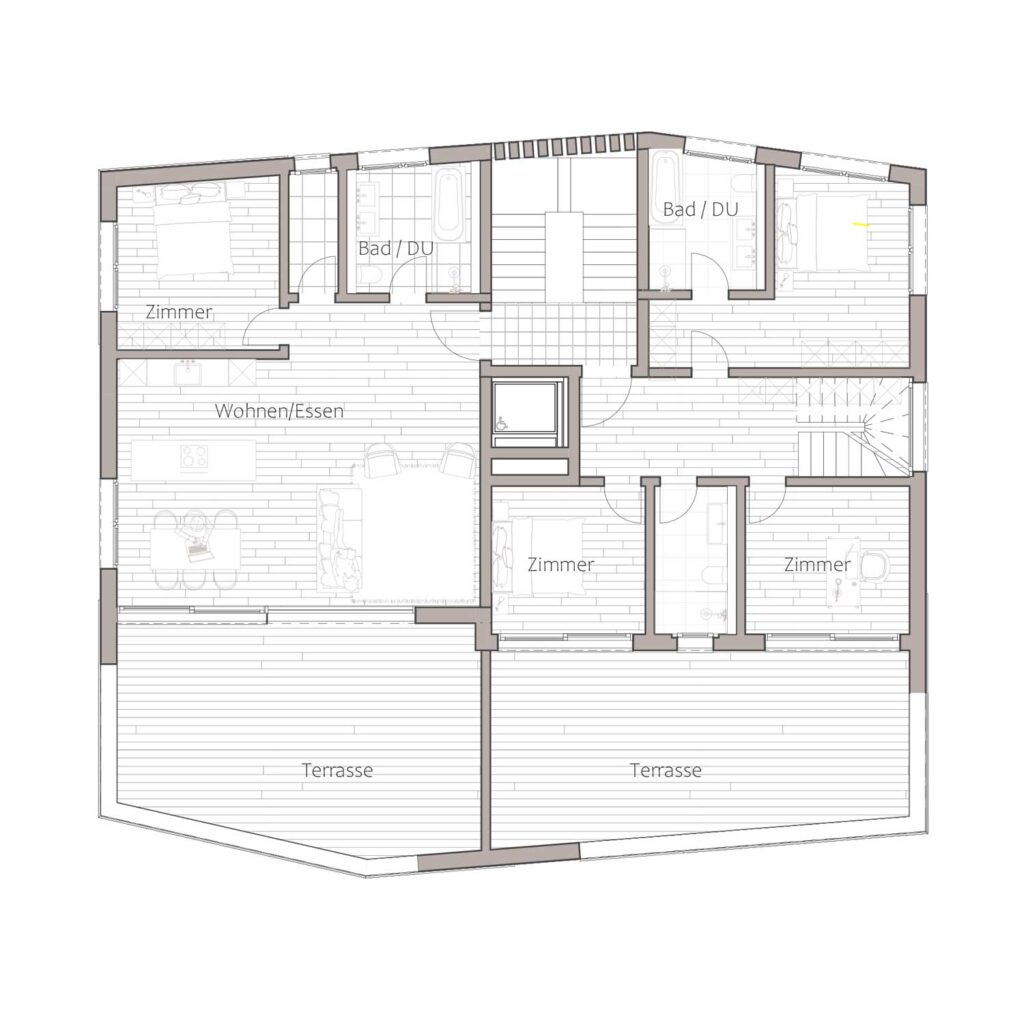 Wohnungsgrundriss von einer Wohnung eines Mehrfamilienhauses in Sarnen, Obwalden