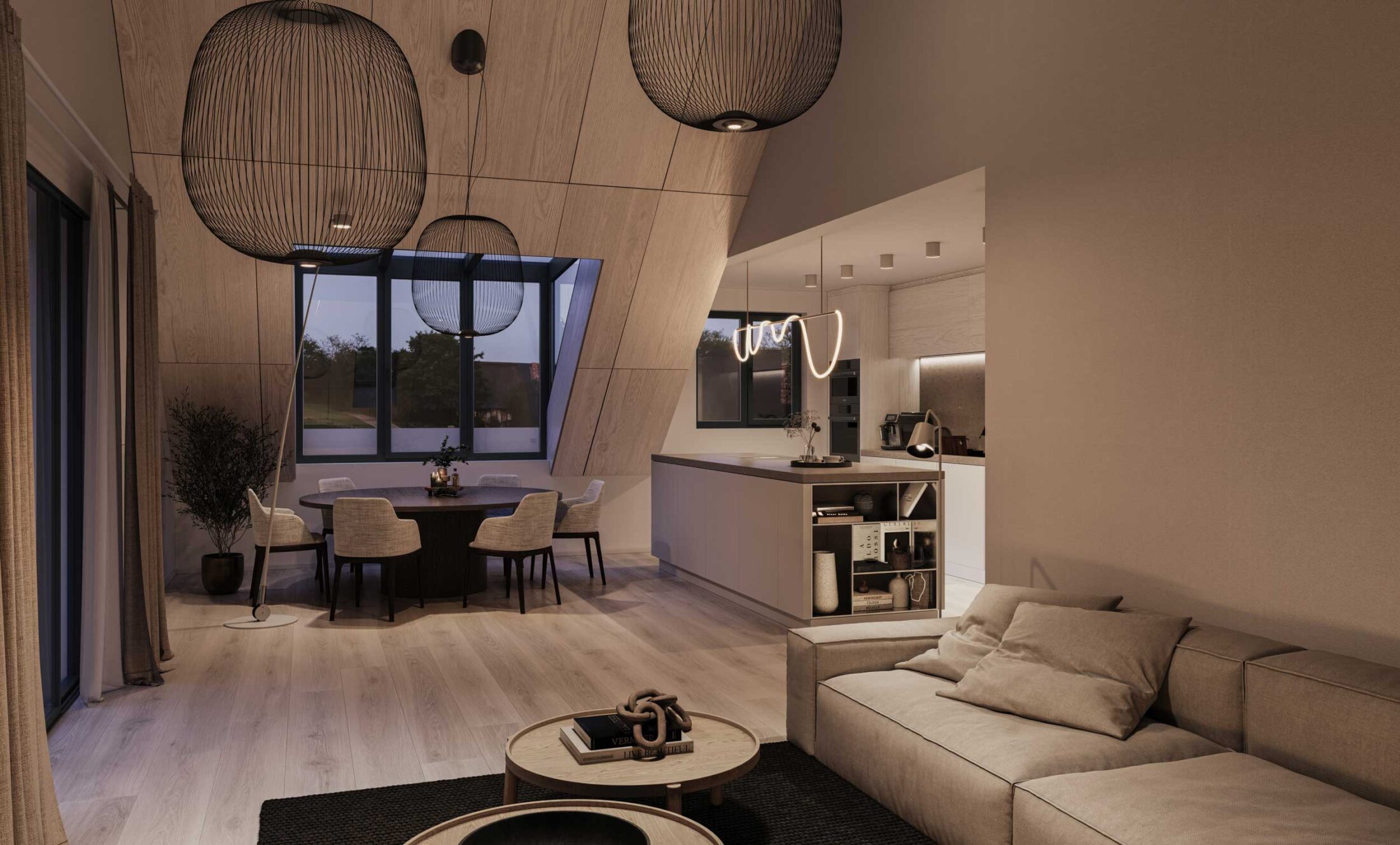 Dachgeschoss mit offenem Wohnraum eines umgebauten Mehrfamilienhauses in Luzern