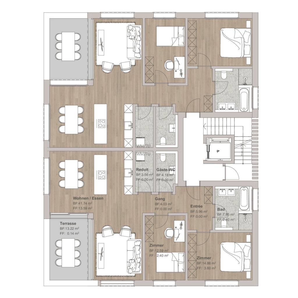 Grundriss Wohnung eines Mehrfamilienhauses in Wolfenschiessen, Nidwalden