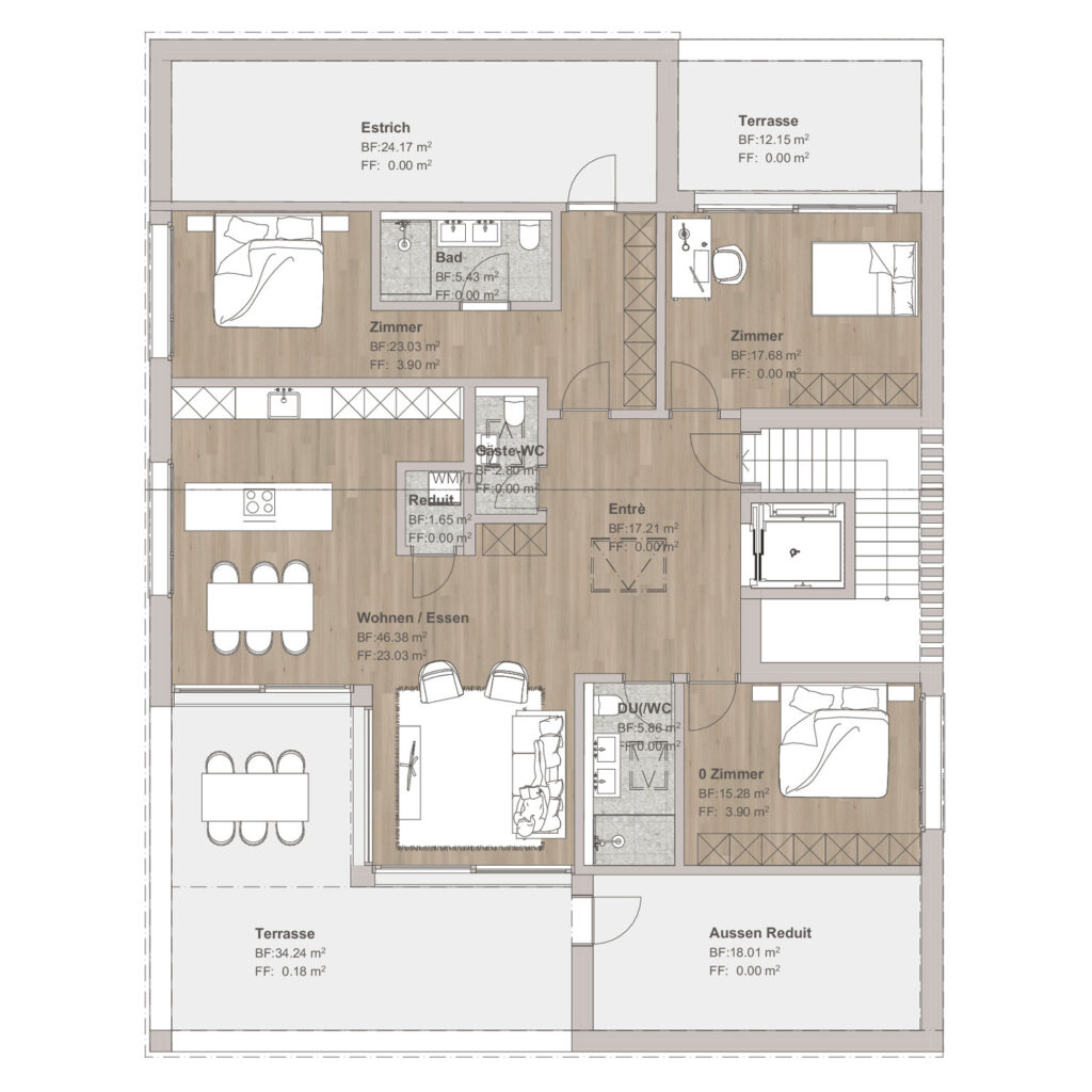 Grundriss Wohnung eines Mehrfamilienhauses in Wolfenschiessen, Nidwalden
