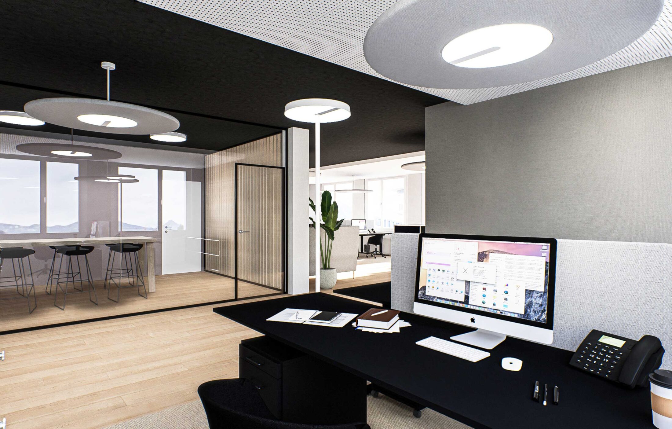 Visualisierung von umgebauten Büroräumlichkeiten in Stans, Nidwalden