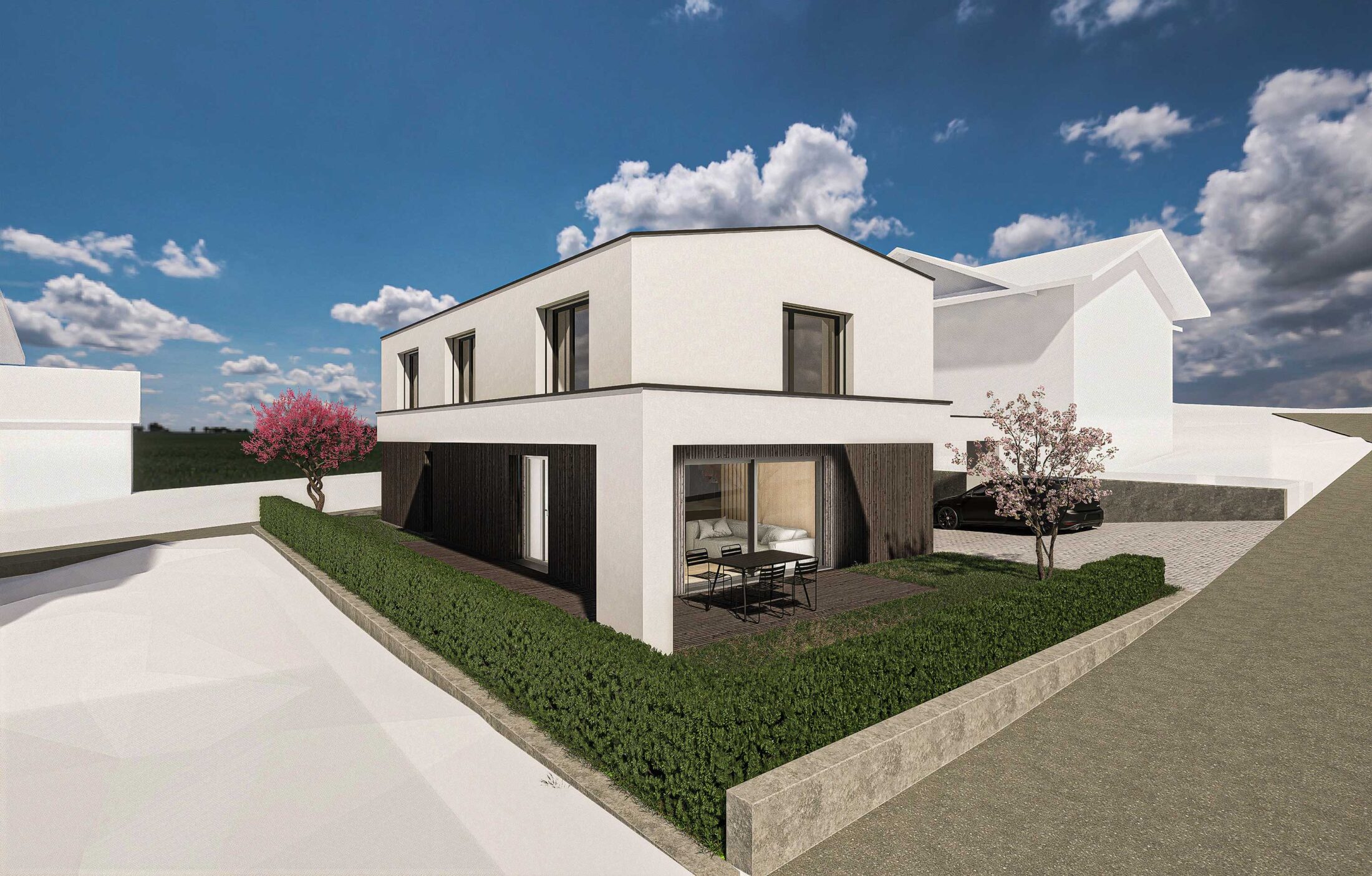 Visualisierung eines Einfamilienhauses mit Garten in Wolfenschiessen, Nidwalden