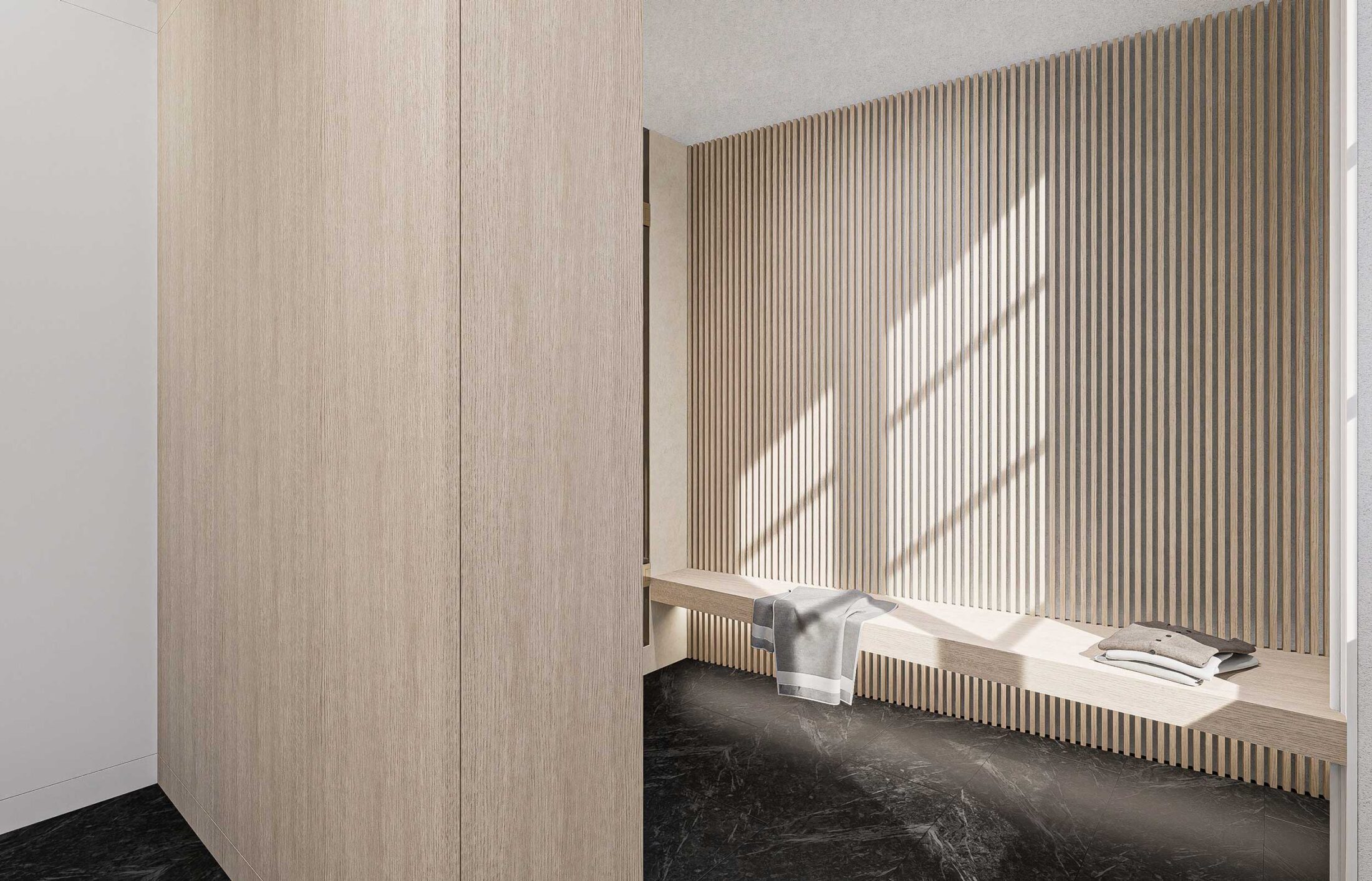 Pausenraum mit Duschbereich und Garderobe